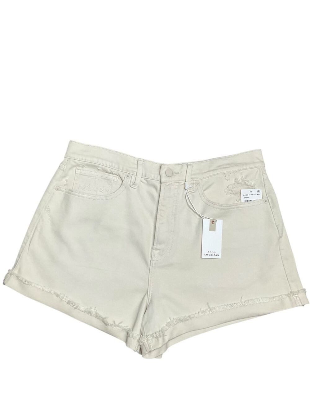 Good American Women’s Mid Rise Distressed Frayed Hem Jean Shorts Size 10 NWT